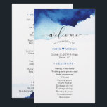 Modern Watercolor Indigo Blue Wedding Program<br><div class="desc">An easy-to-customize program paper sheet design featuring an unique watercolor indigo blue background and a big "welcome" in an elegant script, perfect for a stylish contemporary wedding. A beautiful wedding program for you to personalize. For further customization, please click the "customize further" link and use our design tool to modify...</div>