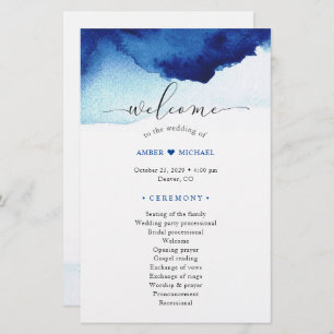 Modern Watercolor Indigo Blue Wedding Program