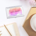 Modern Watercolor Inkblot | Personalized Business Card Holder<br><div class="desc">Elegant and colorful business card holder features your name and/or business name in black,  overlaid on a vibrant watercolor blot illustration in violet,  pink and golden coral. Matching business cards and accessories also available.</div>
