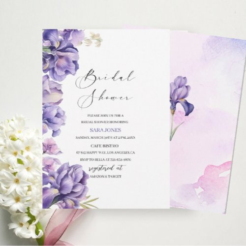 Modern Watercolor Iris Lilac Bridal Shower Invitation