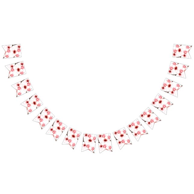 Modern Watercolor Japanese Cherry Blossom Wedding Bunting Flags (All)