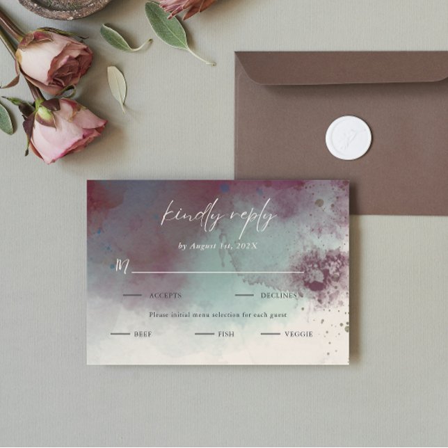 Modern Watercolor Jewel Tones Boho Meal Choice RSVP Card (Creator Uploaded)