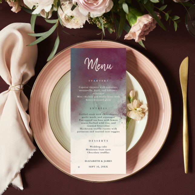 Modern Watercolor Jewel Tones Boho Wedding Menu (Creator Uploaded)