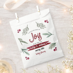 Modern Watercolor "Joy" Candy Cane Baby Shower Favor Bag