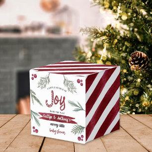 Modern Watercolor "Joy" Candy Cane Baby Shower Favor Boxes