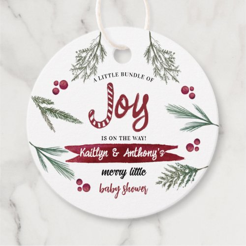 Modern Watercolor Joy Candy Cane Baby Shower Favor Tags
