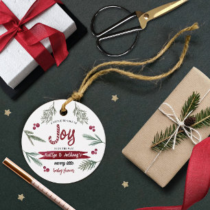 Modern Watercolor "Joy" Candy Cane Baby Shower Favor Tags
