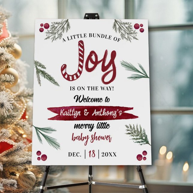 Modern Watercolor "Joy" Candy Cane Baby Shower Foam Board (Creator Uploaded)