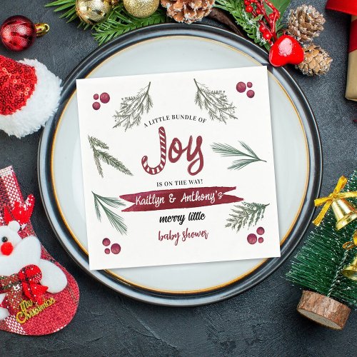 Modern Watercolor Joy Candy Cane Baby Shower Napkins