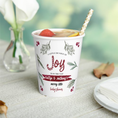 Modern Watercolor Joy Candy Cane Baby Shower Paper Cups