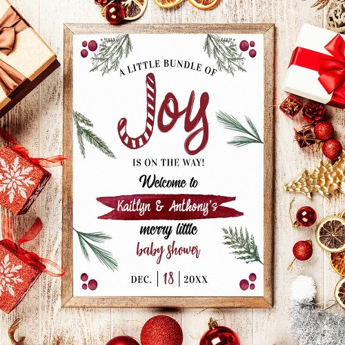 Modern Watercolor Joy Candy Cane Baby Shower Poster