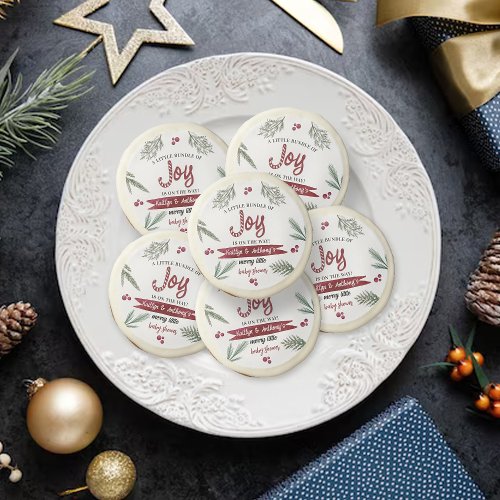 Modern Watercolor Joy Candy Cane Baby Shower Sugar Cookie