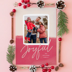 Modern Watercolor Joyful Christmas Photo Holiday Card