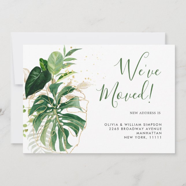 Modern Watercolor Jungle Tropical Greenery Moving Announcement (Front)