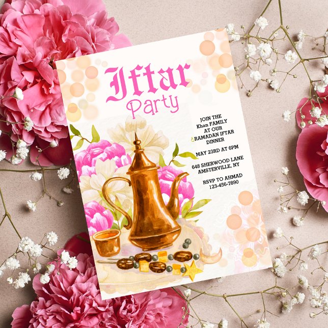 Modern Watercolor Kettle Iftar Party Invitation (Creator Uploaded)