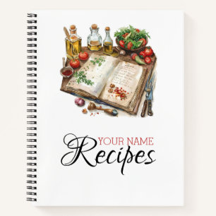 Modern Watercolor Kitchen Recipe Cookbook Notebook