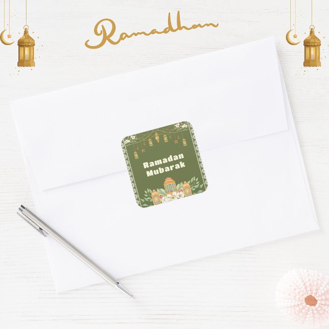 Modern Watercolor Lantern Iftar Party Invitation Square Sticker (ramadan mubarak iftar sticker)