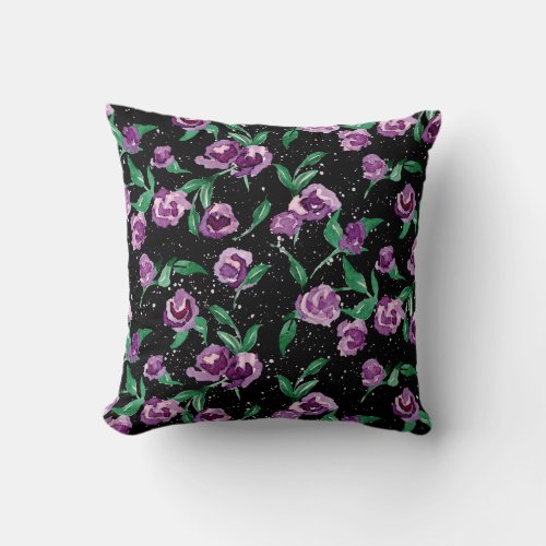 Modern Watercolor Lavender Purple Black Stripe Art Throw Pillow