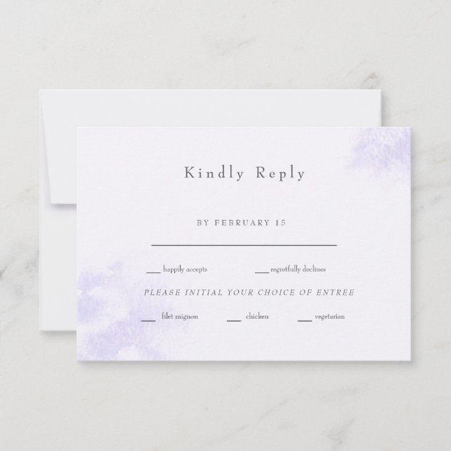 Modern Watercolor Lavender Splash Wedding RSVP Car Card (Front)