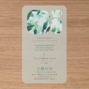 Modern Watercolor Leaf Garden Design green frosted Clear Business Cards