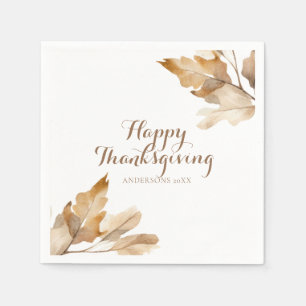 Modern Watercolor Leaf Thanksgiving Napkins