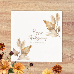 Modern Watercolor Leaf Thanksgiving Napkins