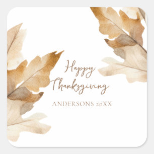 Modern Watercolor Leaf Thanksgiving Square Sticker