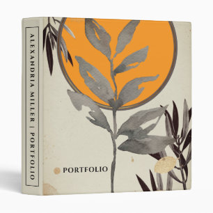 Modern Watercolor Leaves   Custom Subject   Orange 3 Ring Binder