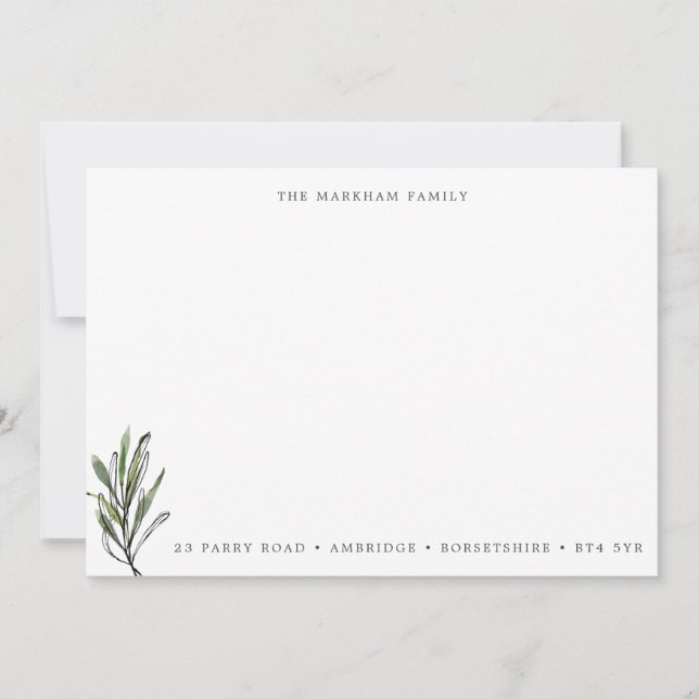 Modern Watercolor Leaves Family Address Note Card (Front)