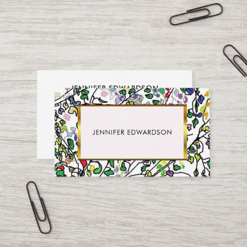 Modern watercolor leaves gold frame professional business card