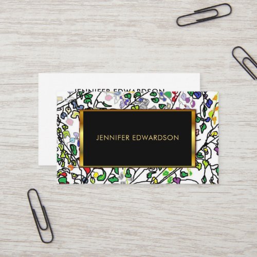 Modern watercolor leaves gold frame professional business card