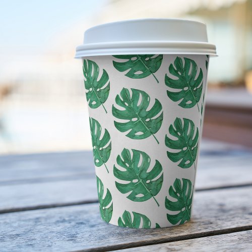 Modern Watercolor Leaves Green Pattern  Paper Cups
