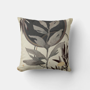 Modern Watercolor Leaves Ivory & Black Throw Pillow