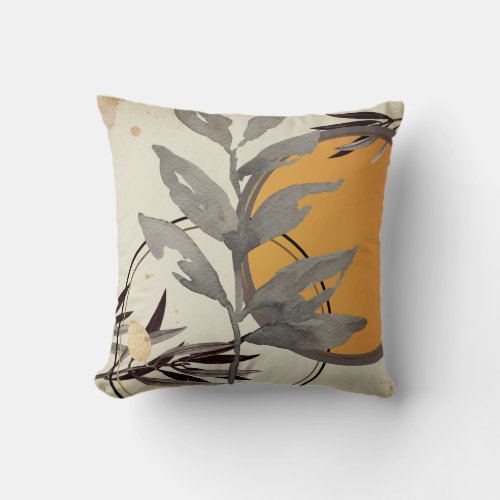 Modern Watercolor Leaves  Orange Throw Pillow