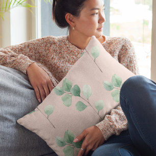 Modern Watercolor Leaves Pattern  Accent Pillow