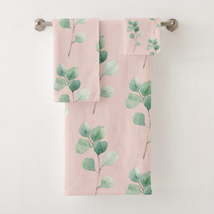 Modern Watercolor Leaves Pattern  Bath Towel Set
