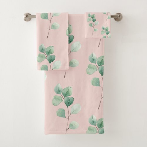 Modern Watercolor Leaves Pattern  Bath Towel Set