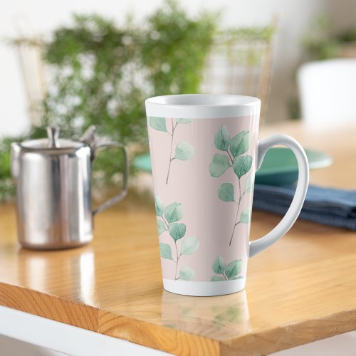 Modern Watercolor Leaves Pattern  Latte Mug