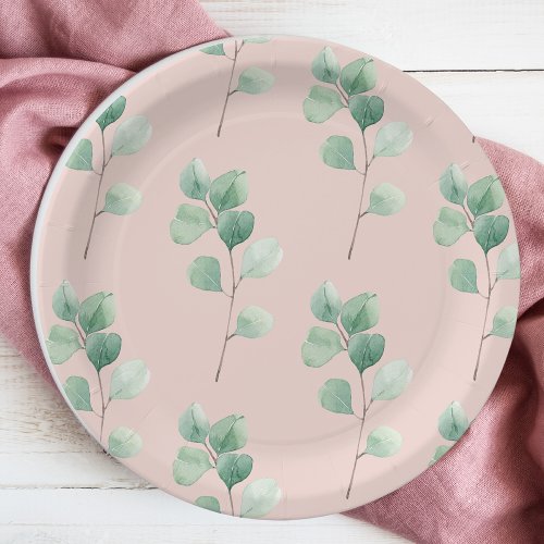 Modern Watercolor Leaves Pattern  Paper Plates