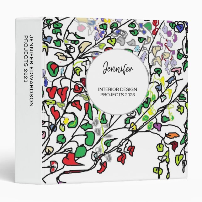 Modern watercolor leaves pattern professional 3 ring binder (Front/Spine)