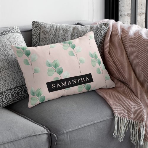 Modern Watercolor Leaves Pattern With Name Accent Pillow