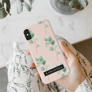 Modern Watercolor Leaves Pattern With Name iPhone XS Max Case