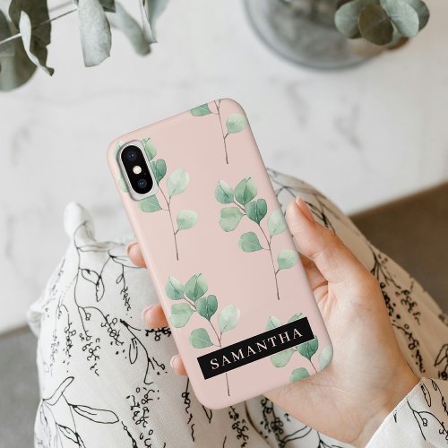 Modern Watercolor Leaves Pattern With Name iPhone XS Case
