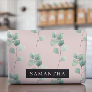 Modern Watercolor Leaves Pattern With Name HP Laptop Skin