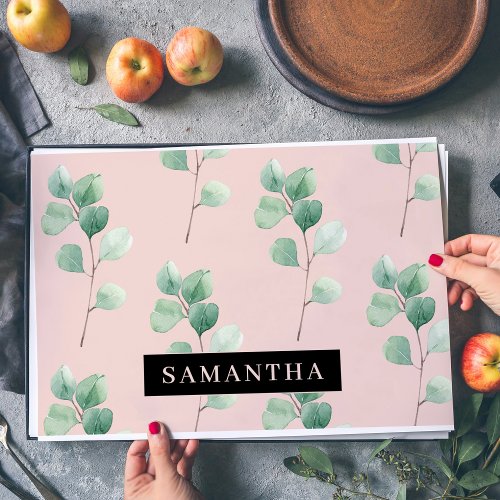 Modern Watercolor Leaves Pattern With Name Placemat