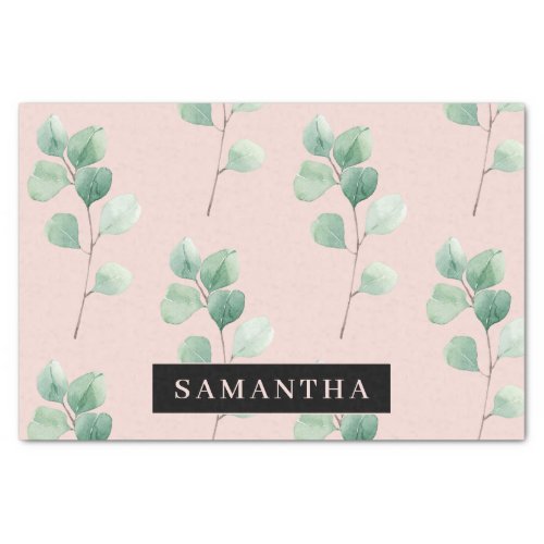 Modern Watercolor Leaves Pattern With Name Tissue Paper