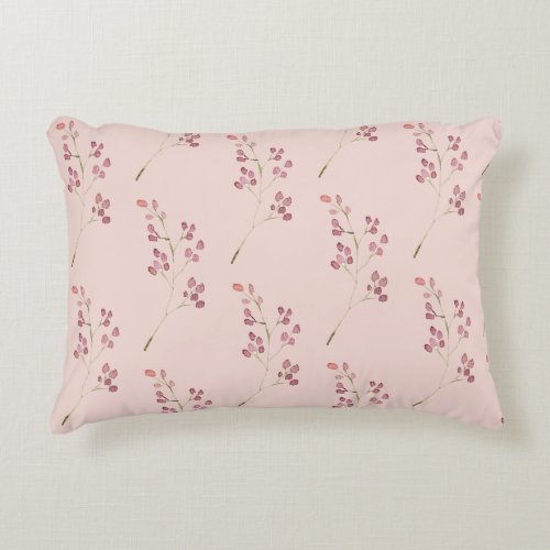 Modern Watercolor Leaves Pink  Green Pattern Acce Accent Pillow