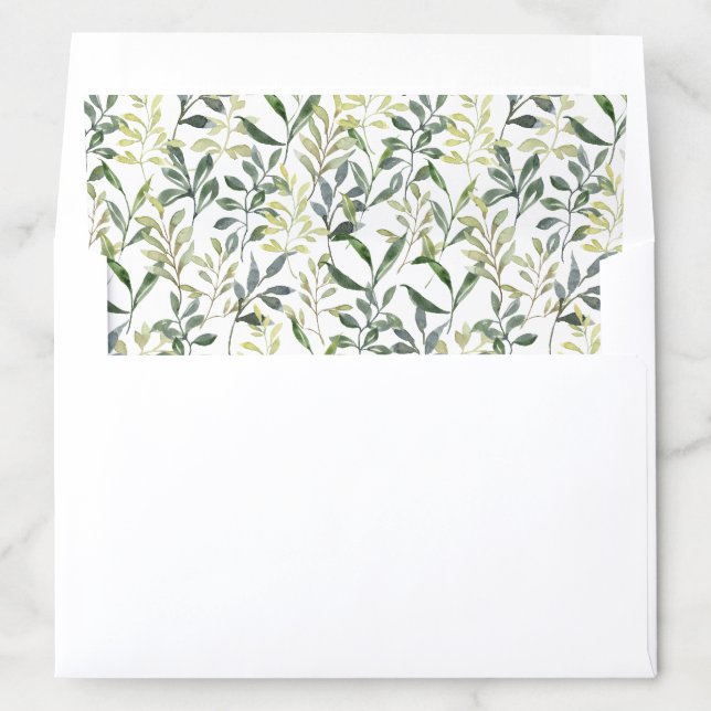Modern Watercolor Leaves Wedding  Envelope Liner (In Envelope)