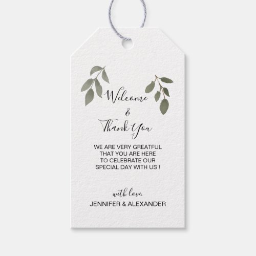 Modern watercolor leaves wedding Welcome bag Gift Tags