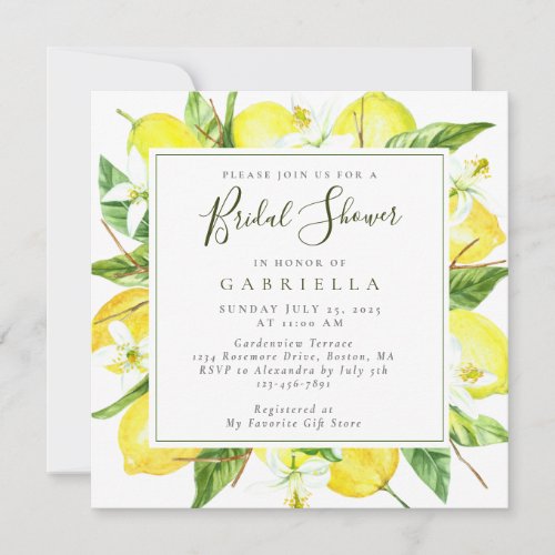 Modern Watercolor Lemon Botanical Bridal Shower Invitation